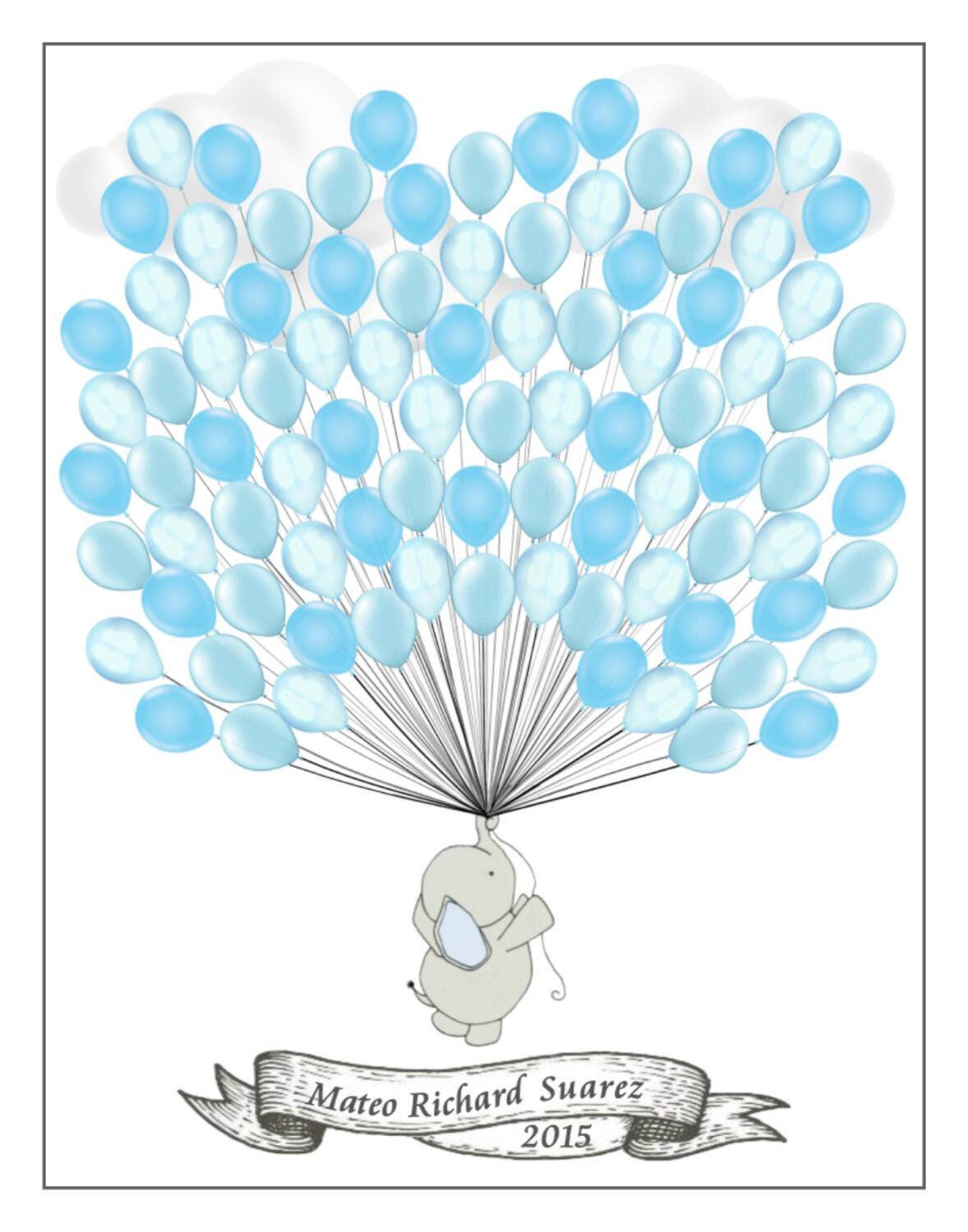 Personalized Blue & Grey Twins Elephant Baby Shower Guest Signing Poster