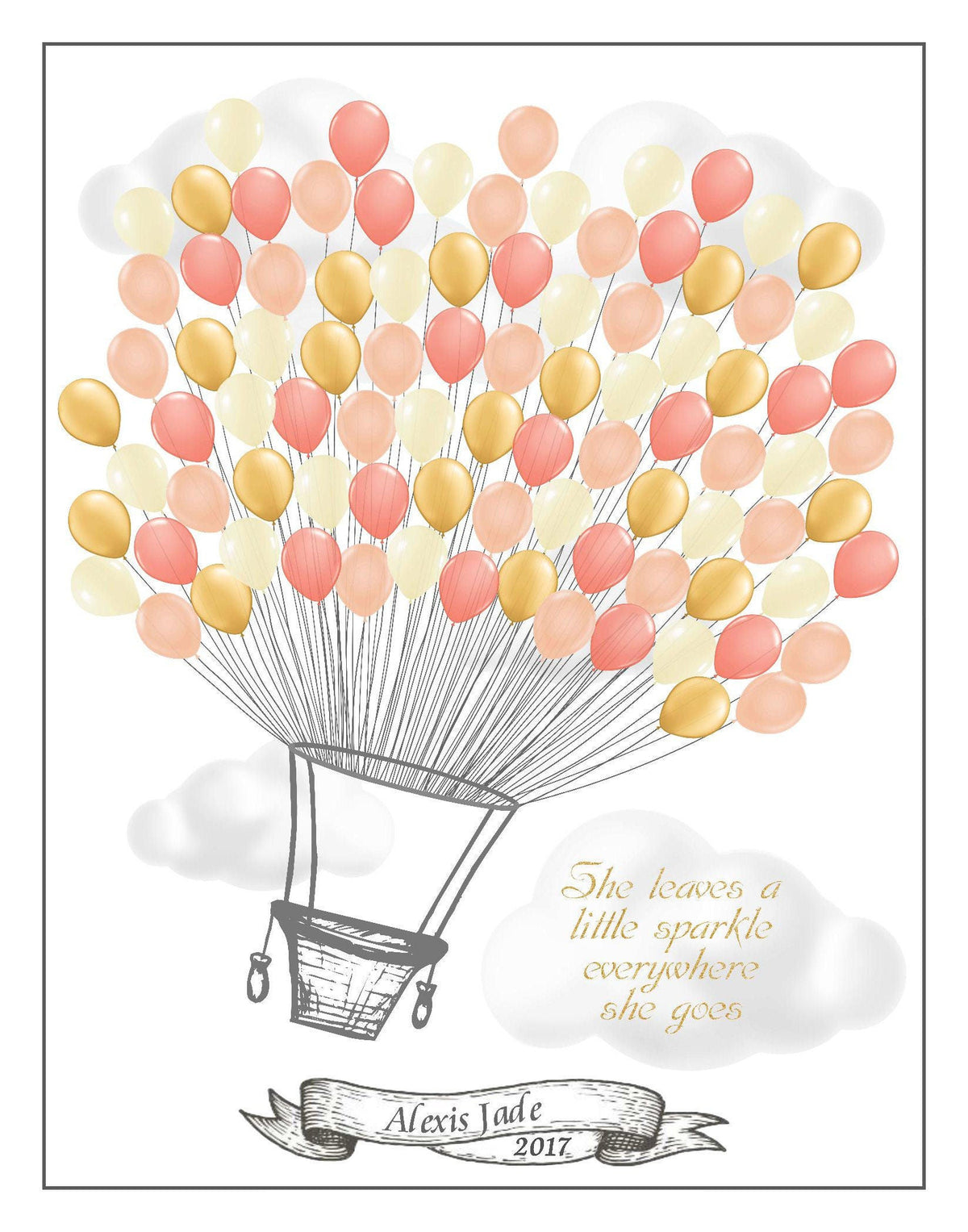 Personalized Pink and Grey Hot Air Balloon Baby Shower Guest Signing Poster