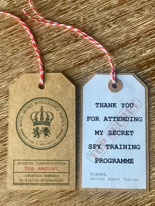 Handmade Spy Birthday Favor Tags, Favor Bag Tags, Detective Birthday, Spy Favor Tags, 007 Birthday, James Bond Birthday, Secret Agent Party