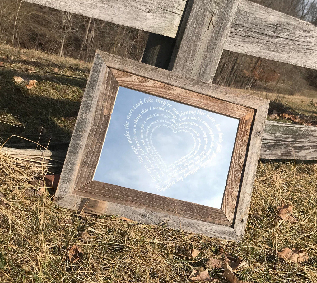 Personalized Mirror, Custom Mirror, Barn Wood Barnwood, Large Mirror, Heart Mirror, Song Lyric Gift Custom Engraved Mirror, Bar Mirror 11x14