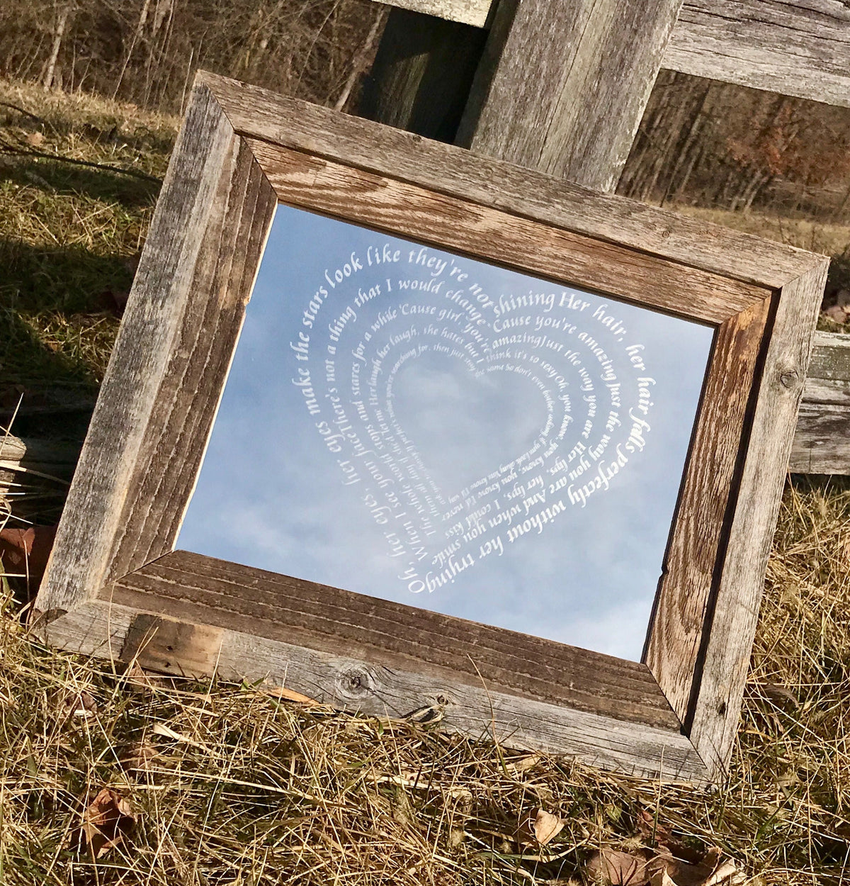 Personalized Mirror, Custom Mirror, Barn Wood Barnwood, Large Mirror, Heart Mirror, Song Lyric Gift Custom Engraved Mirror, Bar Mirror 11x14