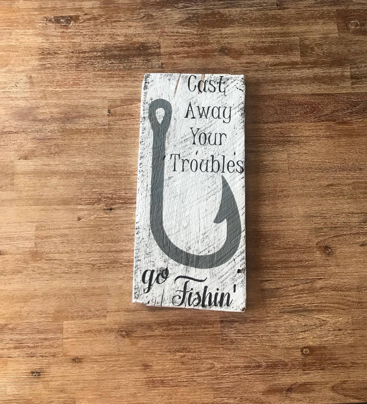 Hanging Rustic Hand Painted Fishing Sign, Welcome Sign, Wood Wall Decor, Wood Sign, Painted Wood, Barnwood Decor, Rustic Fishing Sign