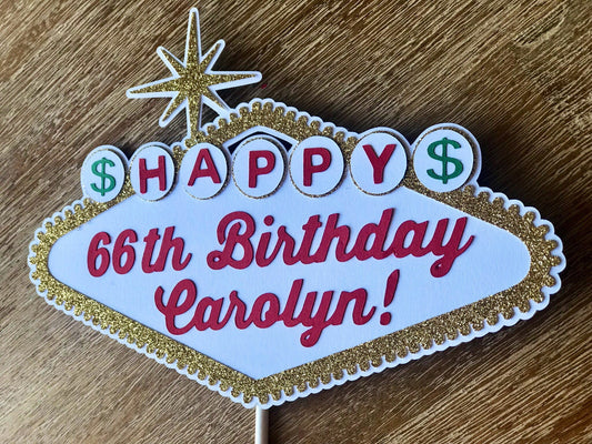 Handmade Vegas Birthday Cake Topper or Centerpiece Stakes, Slot Machine, Las Vegas, Casino