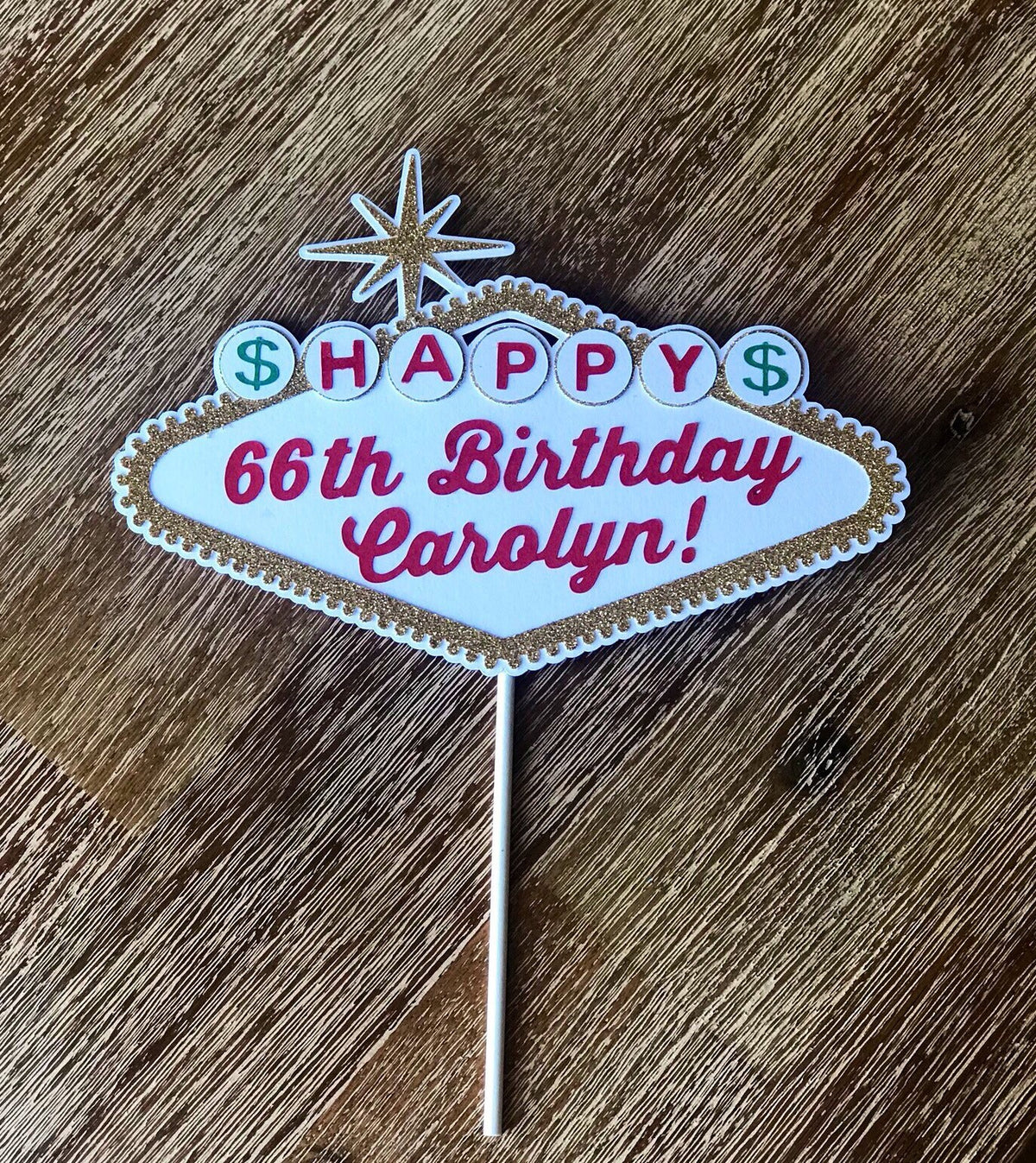 Handmade Vegas Retirement Cake Topper or Centerpiece Stakes, Slot Machine, Las Vegas, Casino