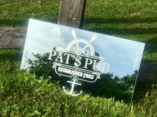 Custom Personalized Nautical Ship Wheel Pub Mirror, Large Mirror, Personalized Bar Mirror, Custom Engraved Mirror, Etched Mirror, Custom Bar