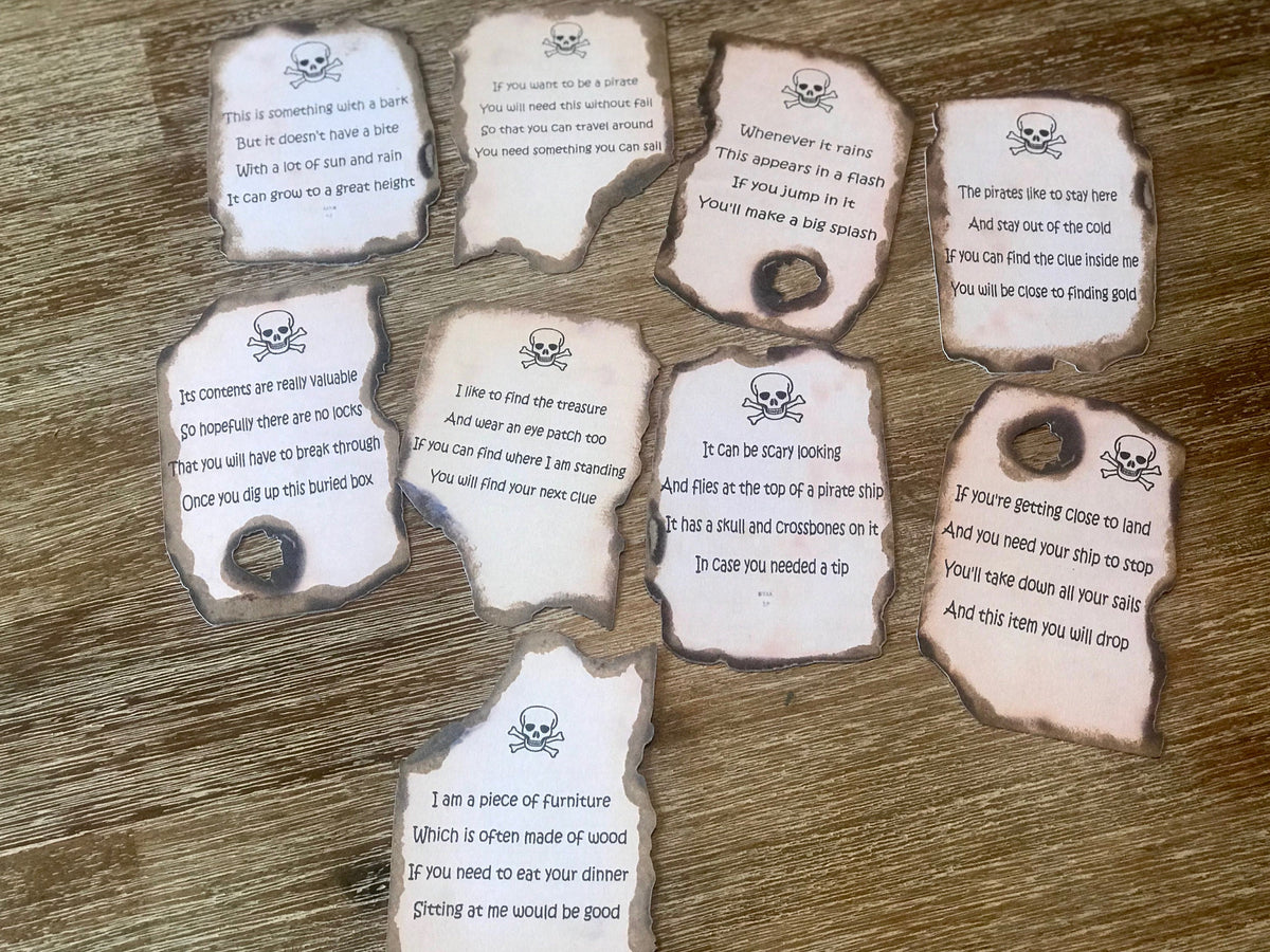 Rustic Pirate Treasure Hunt Game, Scavenger Hunt Game, Pirate Birthday Party, Treasure Map Birthday, Treasure Map Game with Clues
