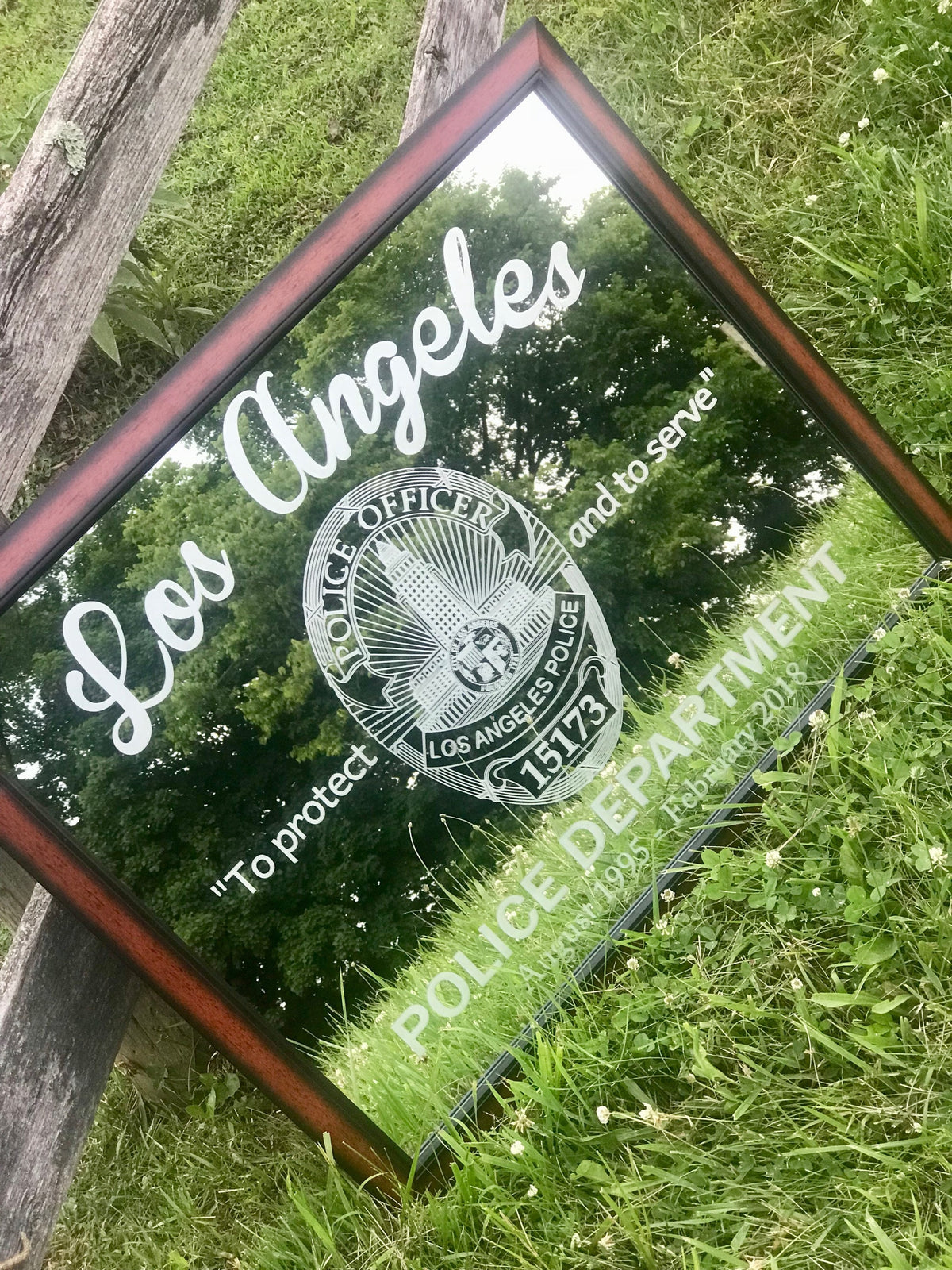 Custom Police Badge Mirror, Large Mirror, Personalized Bar Mirror, Farmhouse Decor Custom Engraved Mirror, Etched Mirror, 24x36