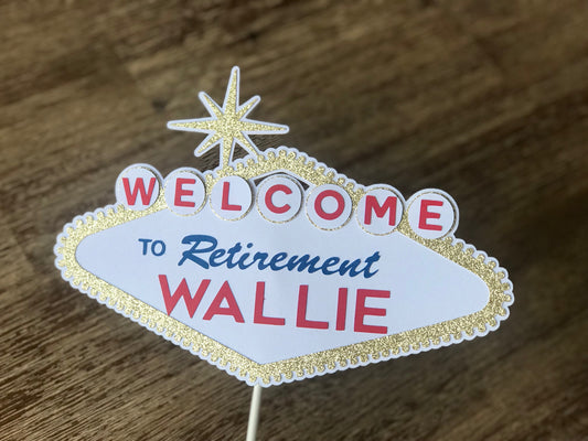 Handmade Vegas Retirement Cake Topper or Centerpiece Stakes, Slot Machine, Las Vegas, Casino