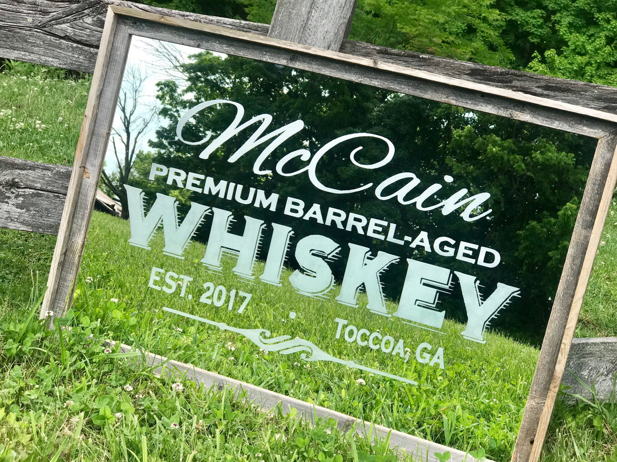 Personalized Whiskey Bar Mirror|Rustic Bar Sign|Home Bar Mirror|Personalized Bar Sign|Whiskey Sign|Custom Engraved|Name Established Sign