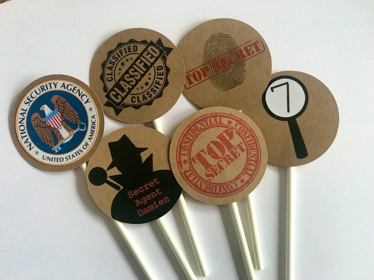 Personalized Spy Birthday Cupcake Toppers, Cupcake Picks, 007 Birthday, Top Secret Birthday, Secret Agent, Spy Party