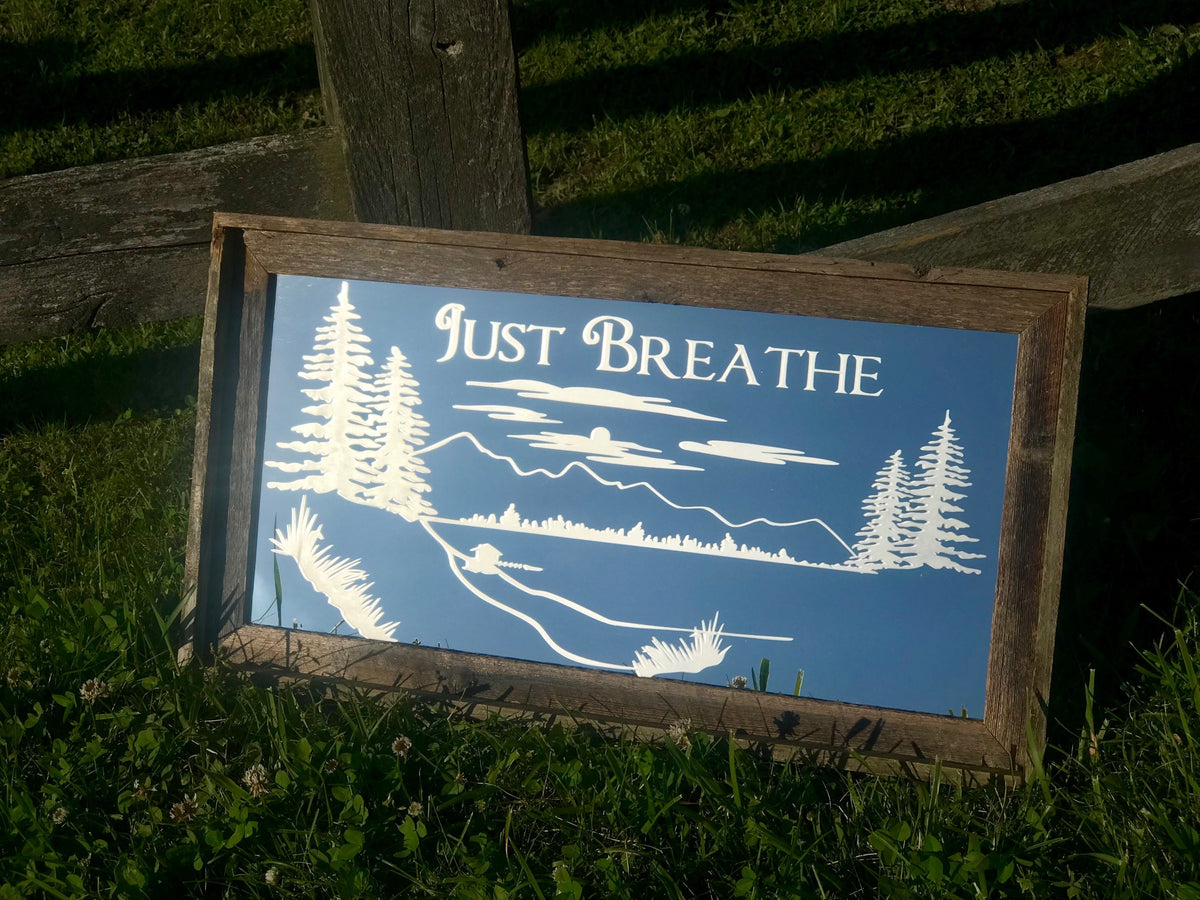 Custom Affirmation Barnwood Mirror|Large Mirror|Inspirational Sign|Custom Engraved Mirror|Barnwood mirror|Just Breathe|Quote Wall Decor