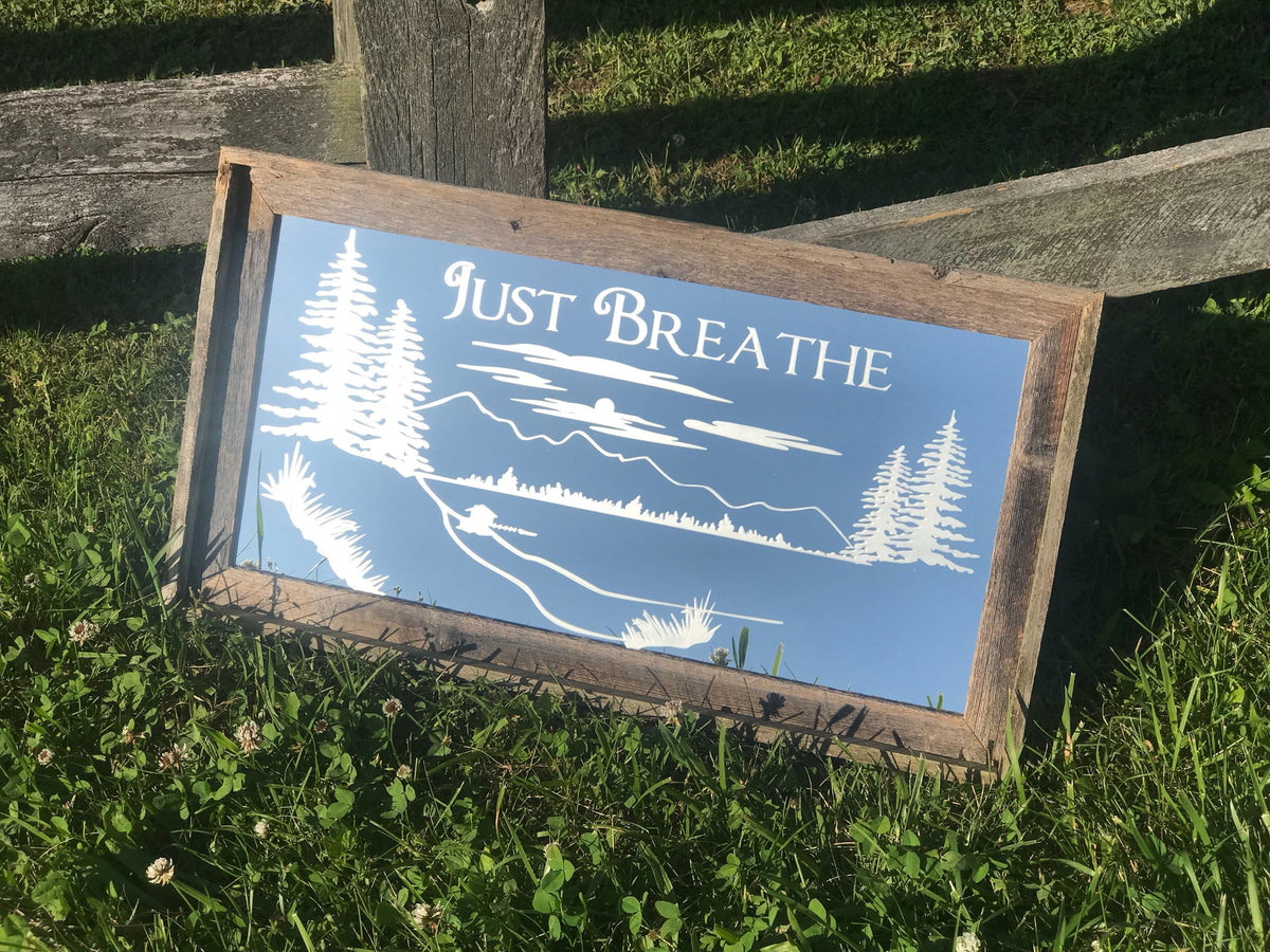 Custom Affirmation Barnwood Mirror|Large Mirror|Inspirational Sign|Custom Engraved Mirror|Barnwood mirror|Just Breathe|Quote Wall Decor