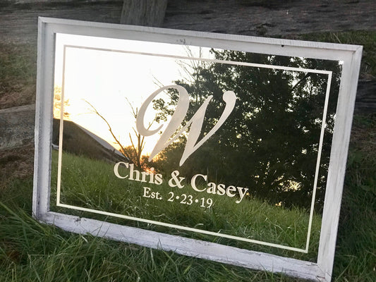 Personalized Monogram Mirror, Large Wedding Mirror, Custom Mirror, Engraved Mirror, Etched Mirror, 24x36 Mirror