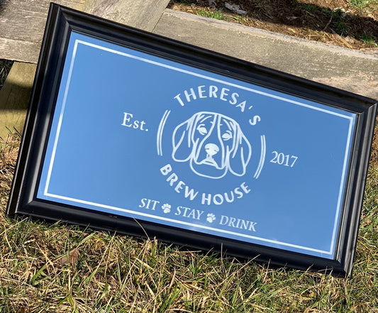 Custom Personalized Dog Bar Mirror, Large Mirror, Personalized Bar Mirror, Custom Engraved Mirror, Black mirror, 12x24