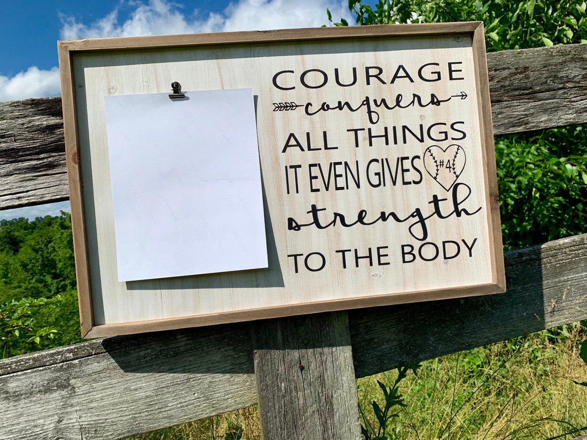 Personalized Whitewashed Hanging Picture Holder with Courage Quote, Baseball Soccer Football Photo Frame, Baseball Picture Holder