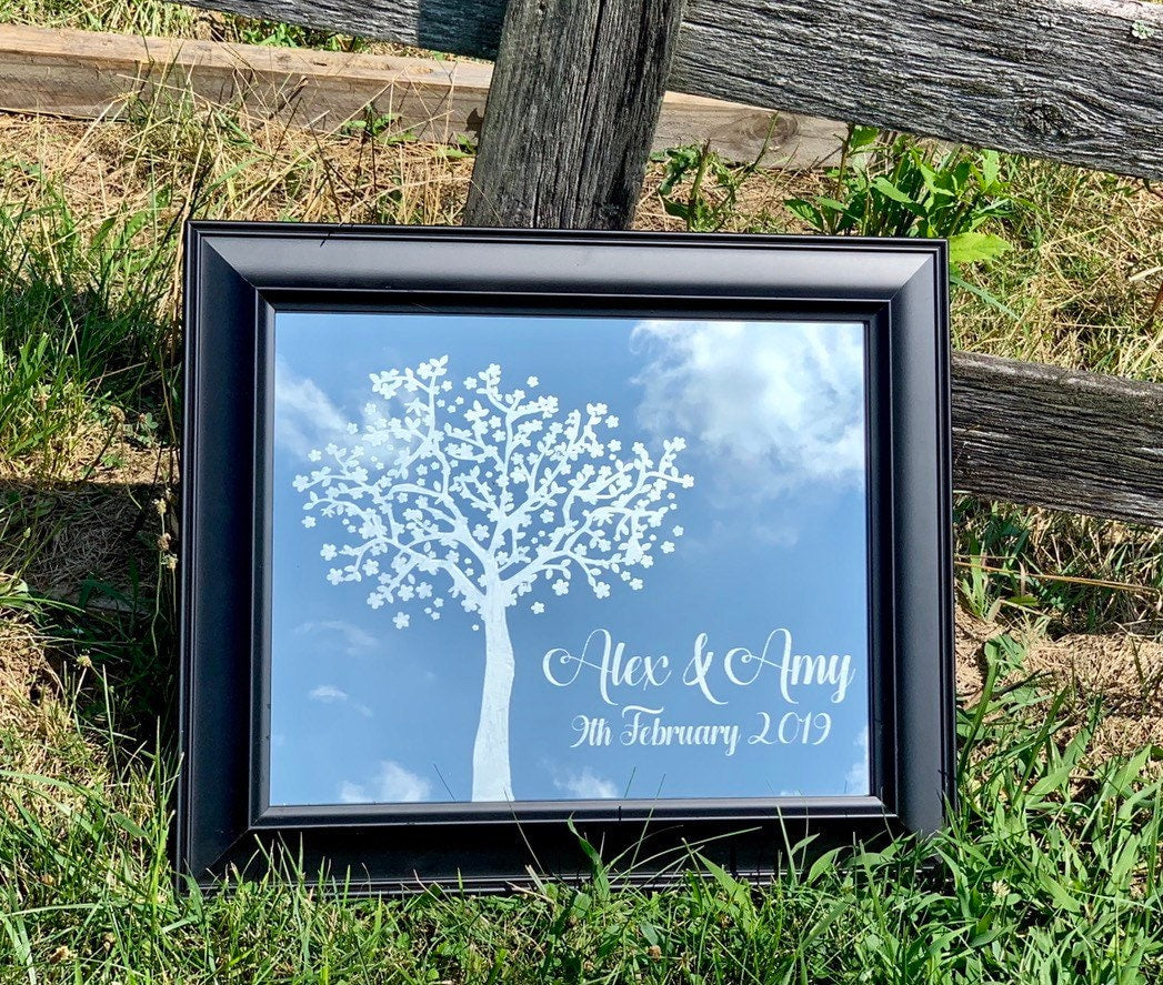 Personalized Cherry Tree Mirror, Wedding Mirror, Large Mirror, Personalized Bar Mirror, Etched Bar Mirror, Custom Bar Mirror, 16x20