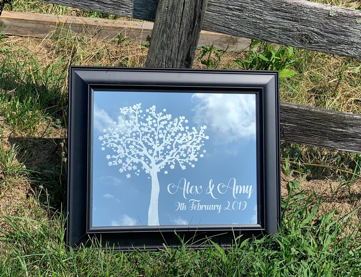 Personalized Cherry Tree Mirror, Wedding Mirror, Large Mirror, Personalized Bar Mirror, Etched Bar Mirror, Custom Bar Mirror, 16x20