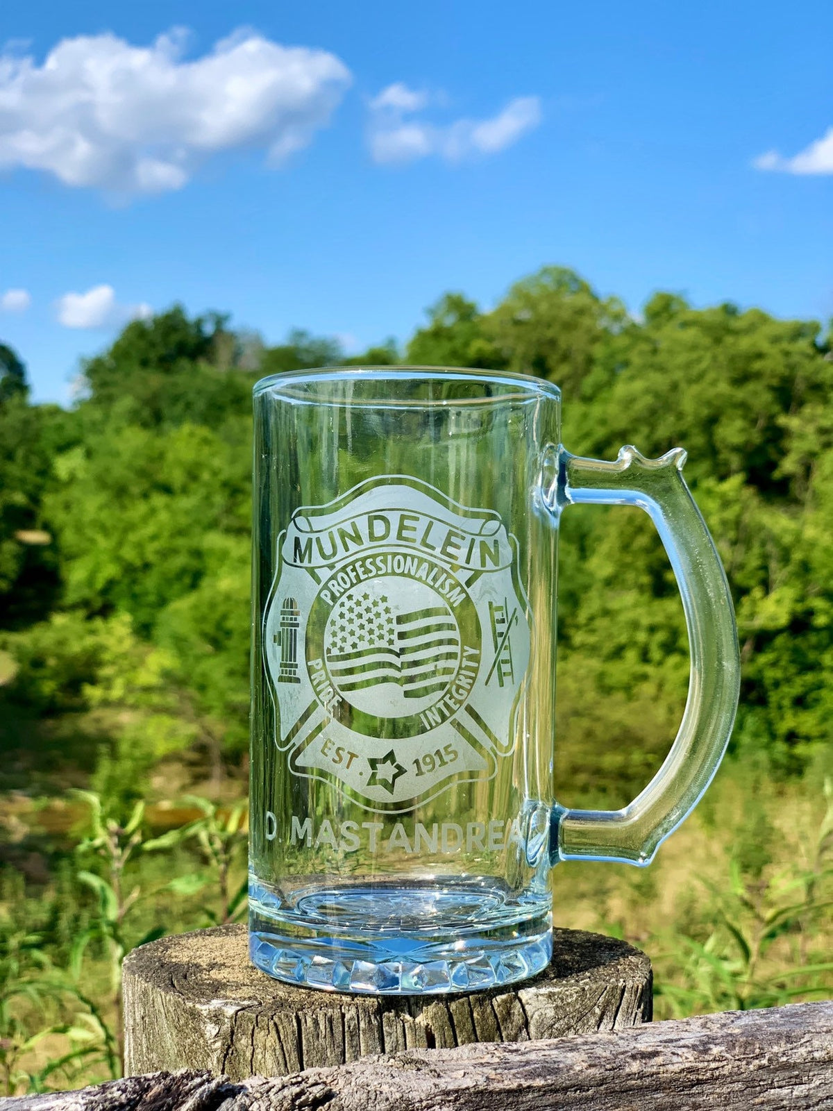 Personalized Fire Dept Logo Mug|Personalized Beer Stein|Glass Beer Mug|Custom Beer Mug|Fire Department Gift|Police Gift|Man Cave|Serve ware
