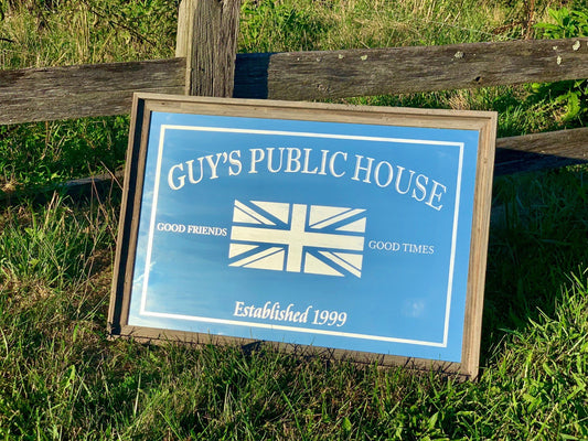 Custom Flag Bar Mirror|Large Mirror|Bar Sign|Custom Flag Sign|Family Name Sign|Custom Mantle Mirror|British Flag Sign|American Flag Sign|