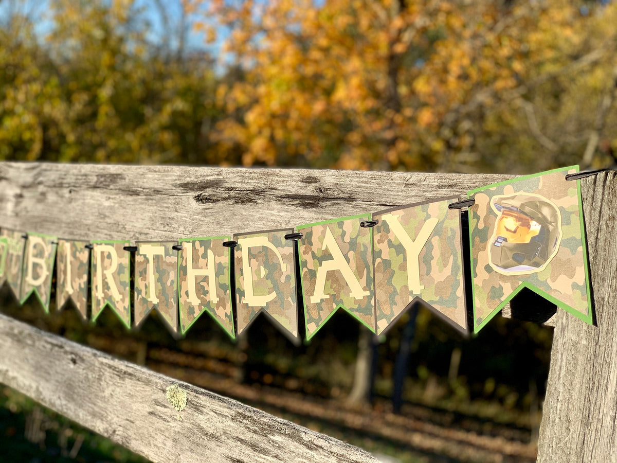 Handmade Camouflage Halo Birthday Banner|Xbox Birthday Banner|Call of Duty Birthday BannerMilitary Birthday Banner|Playstation Birthday|Camo