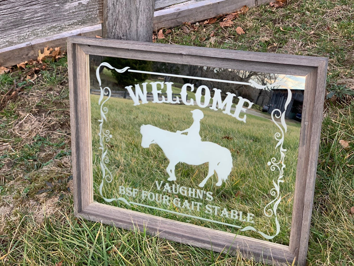 Custom Horse Stable Welcome Sign|Horse Ranch Sign|Personalized Farmhouse Horse Mirror|Custom Barn Sign|Horseback Riding Sign|Equestrian Sign