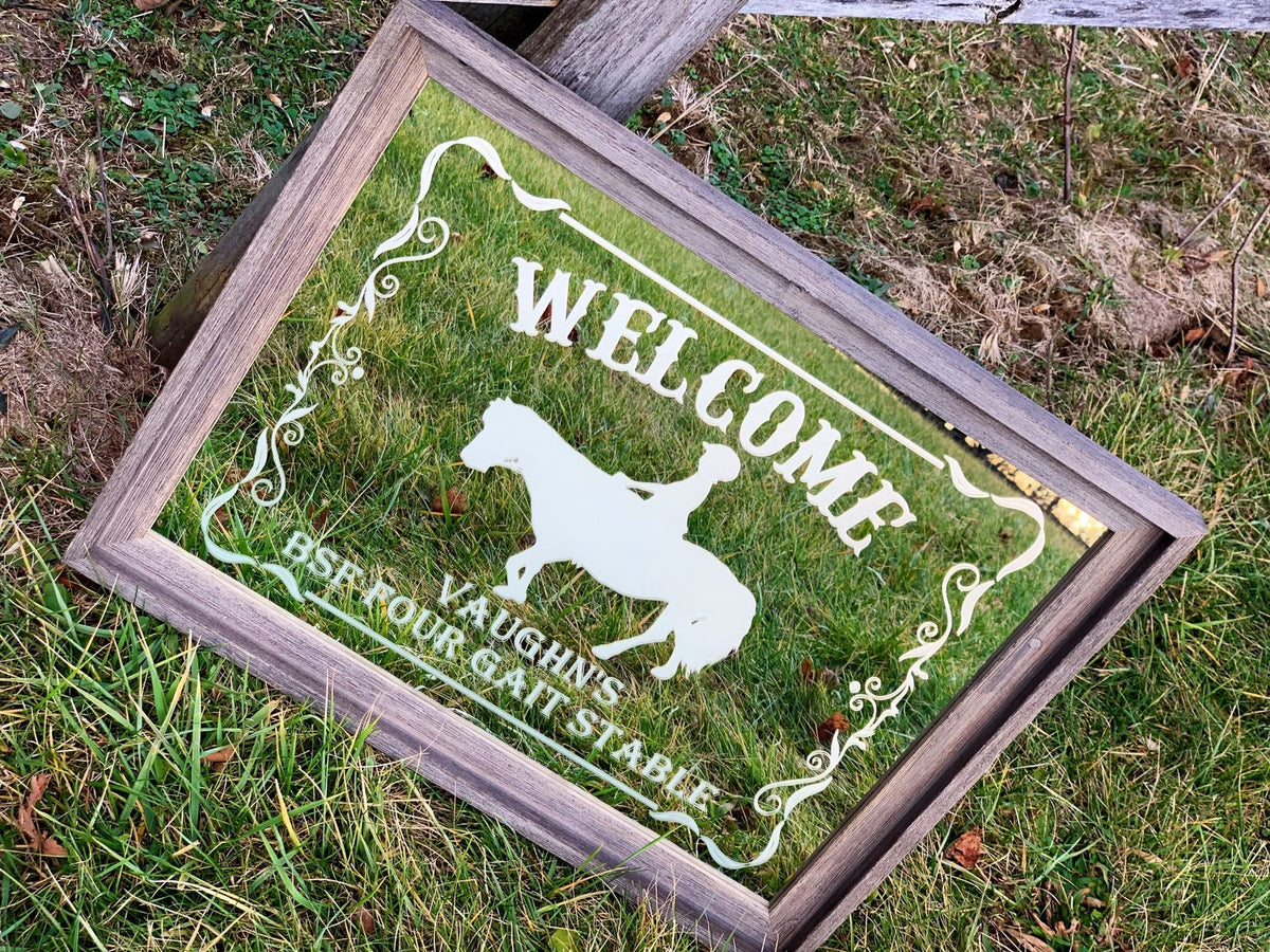 Custom Horse Stable Welcome Sign|Horse Ranch Sign|Personalized Farmhouse Horse Mirror|Custom Barn Sign|Horseback Riding Sign|Equestrian Sign