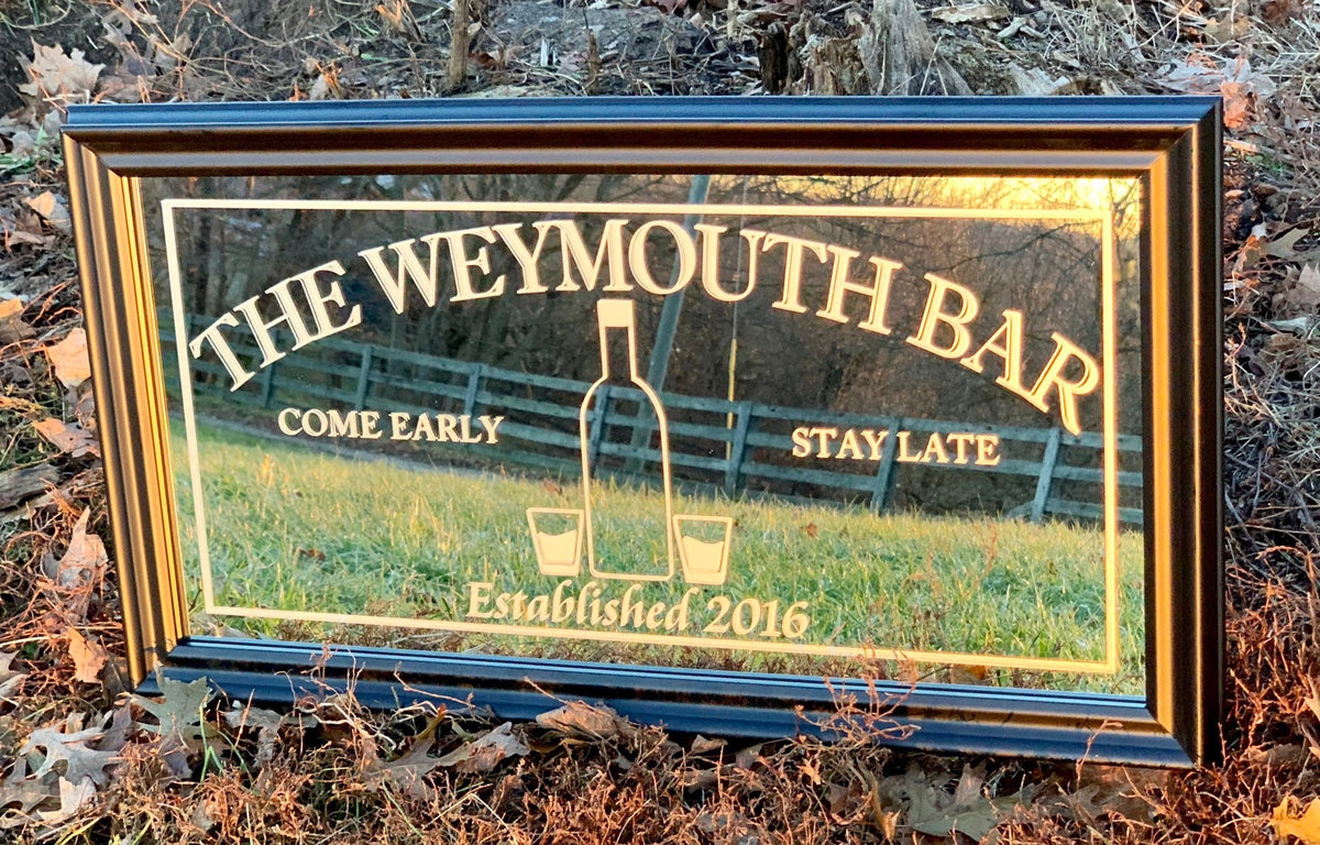Personalized Liquor Bottle Bar Mirror|Large Mirror|Personalized Bar Mirror|Custom Home Bar Sign|Black mirror|12x24