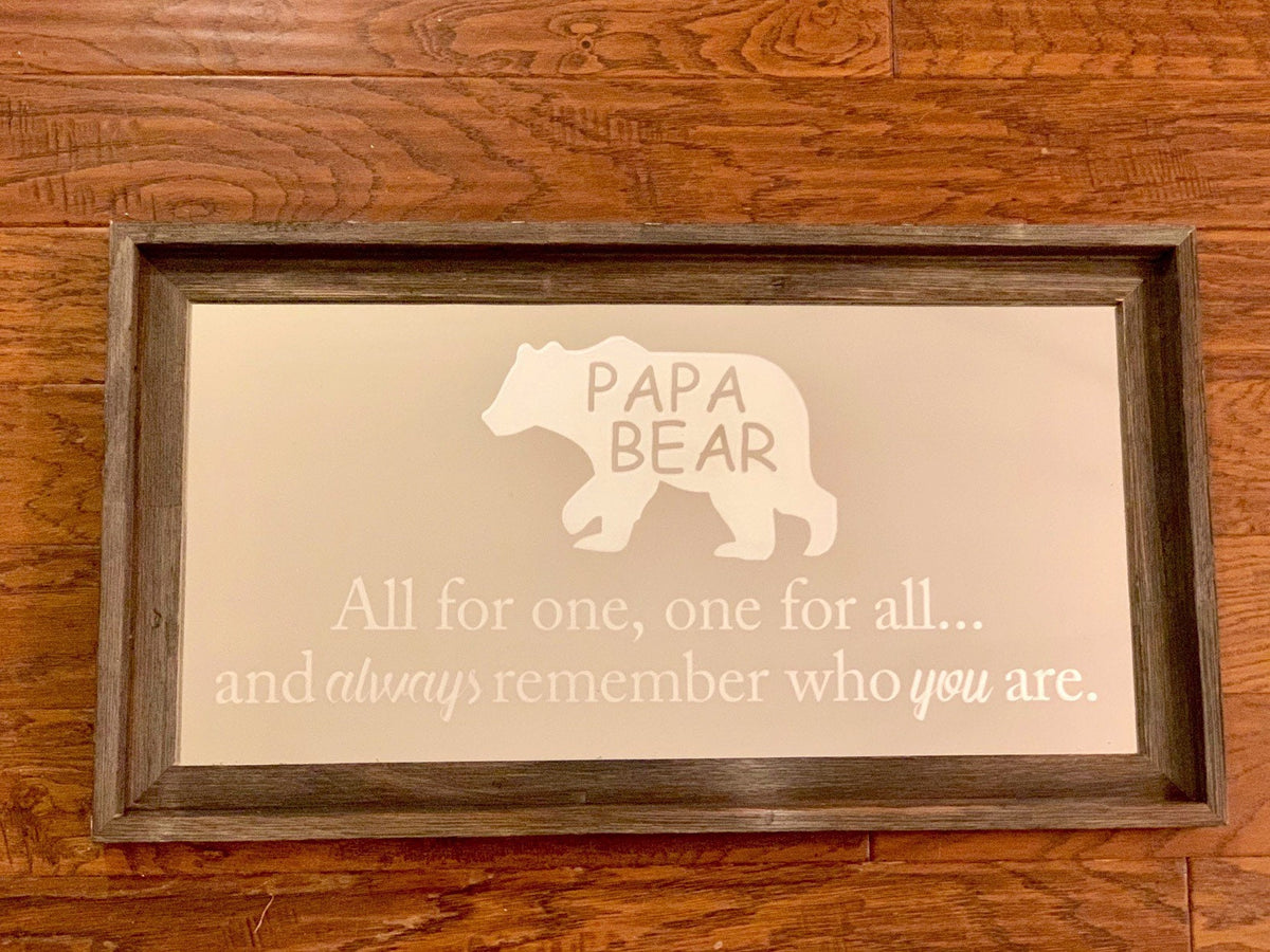 Custom Papa Bear Mirror|Large Mirror|Personalized Remembrance Mirror|Custom Engraved Mirror|Barn wood mirror|Lodge Gift|12x24