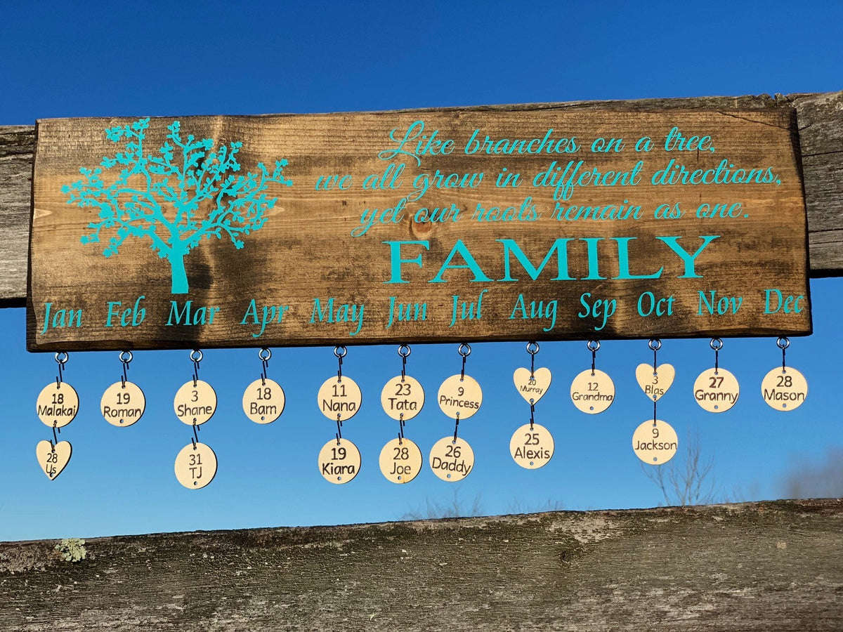 Personalized Family Tree Celebration Wall Hanging|Family Birthday Board|Celebration Sign|Birthday Anniversary Calendar|7.25x24"