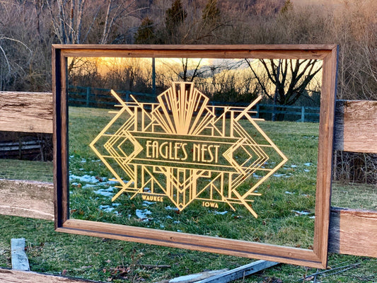Custom Art Deco Bar Mirror|Large Geometric Design Mirror|Personalized Bar Mirror|Farmhouse Decor|Custom Engraved Mirror|Etched Mirror|24x36