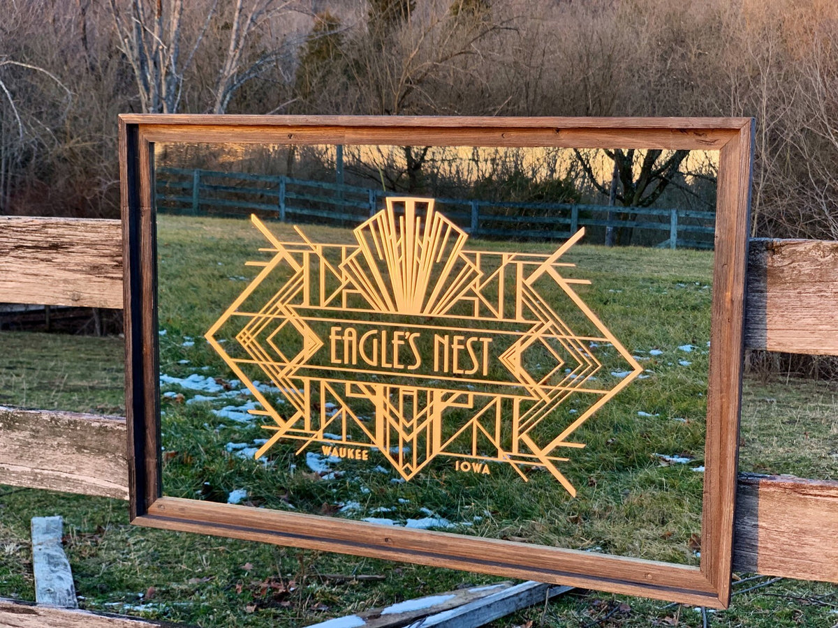 Custom Art Deco Bar Mirror|Large Geometric Design Mirror|Personalized Bar Mirror|Farmhouse Decor|Custom Engraved Mirror|Etched Mirror|24x36