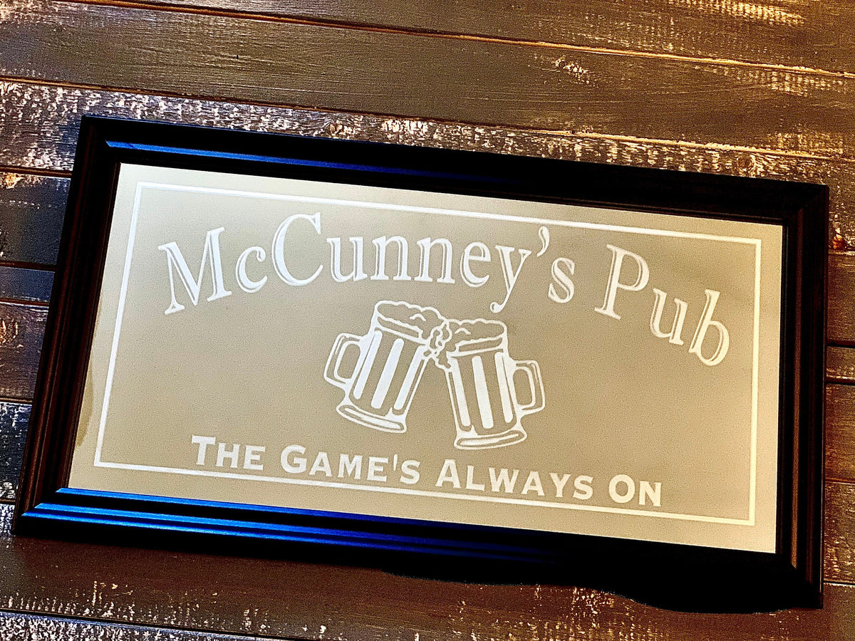 Custom Cheers Beer Mug Bar Mirror|Large Bar Mirror|Home Bar Mirror|Custom Game Room Sign|Black mirror|Cheers Wall Art|12x24