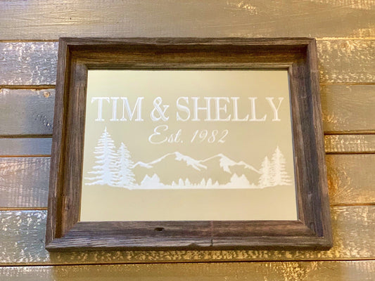 Personalized Mountain Lodge Barnwood Mirror|Large Mirror|Personalized Bar Mirror|Custom Engraved Mirror|barn wood mirror|11x14
