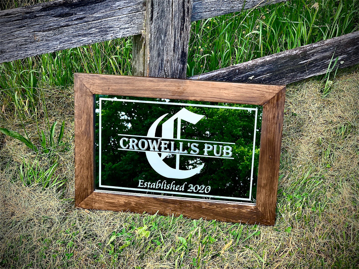 Custom Old English Etched Mirror|Personalized Farm Mirror|Custom Engraved Mirror|Etched Mirror|Custom Framed 18x24 Mirror