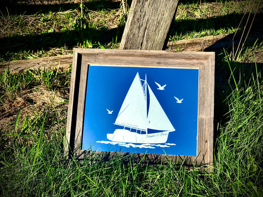 Personalized Sailboat Mirror|Barn Wood| Barnwood Mirror|Large Mirror|Personalized Bar|Custom Engraved Mirror|Wedding Mirror 11x14