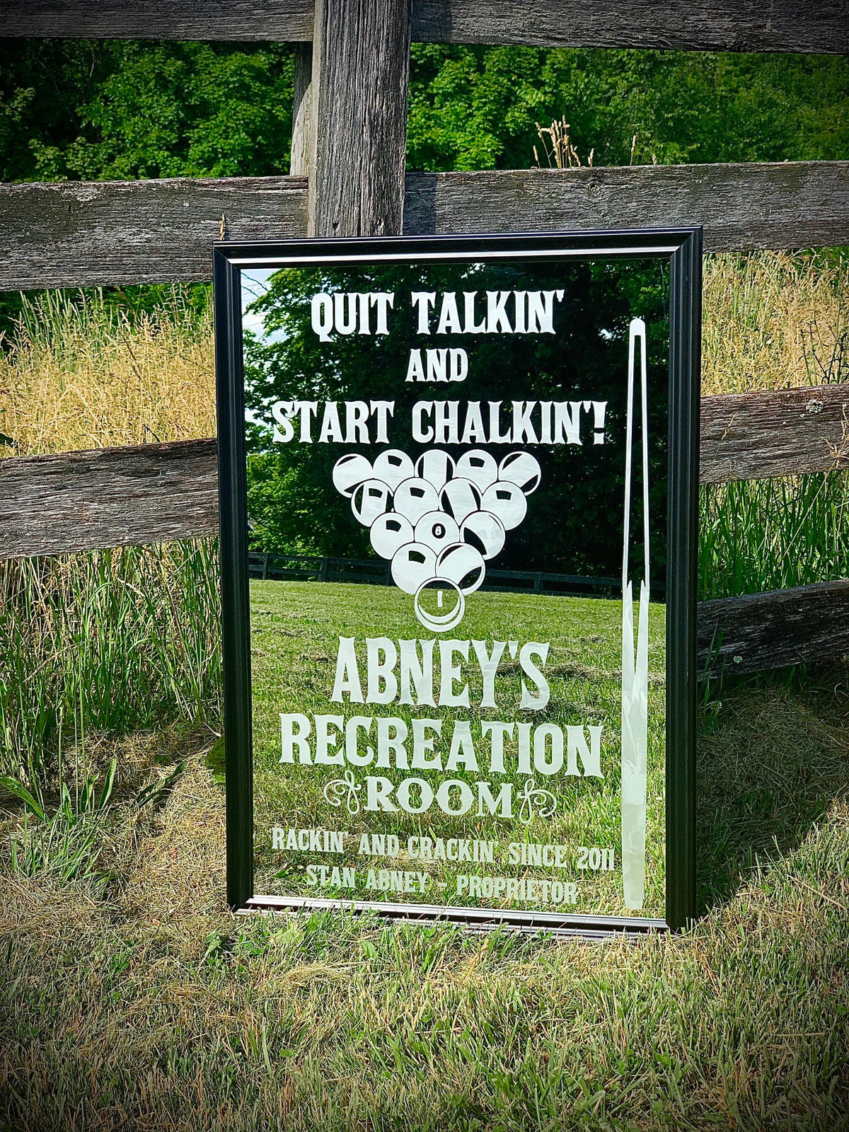Personalized Game Room Sign|Large Mirror|Pool Hall Mirror|Custom Engraved Mirror|Etched Mirror|Custom Pool Table Mirror|Home Bar Sign
