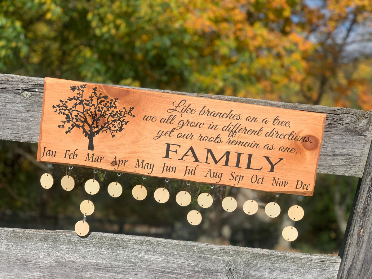 Personalized Tree Of Life Celebration Wall Hanging|Family Birthday Board|Celebration Sign|Birthday Anniversary Calendar|7.25x24"