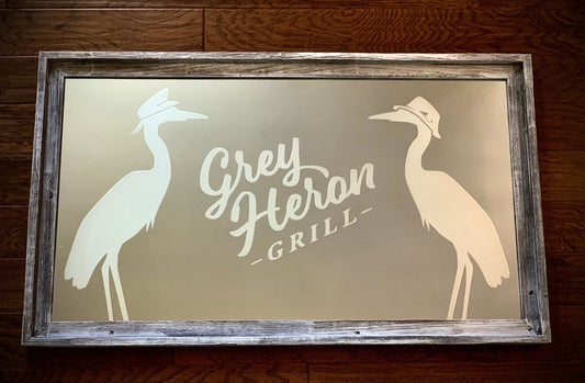 Custom Bar And Grille Mirror|Large Restaurant Mirror|Personalized Entryway Mirror|Custom Logo Mirror|Rustic Bar Mirror|22x38 Barnwood