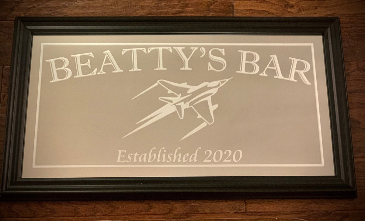 Custom Fighter Jet Bar Mirror|Large Mirror|Personalized Military Mirror|Custom Engraved F4 Airplane Mirror|Black mirror|12x24