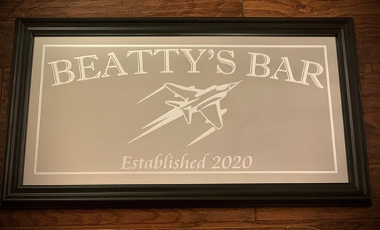 Custom Fighter Jet Bar Mirror|Large Mirror|Personalized Military Mirror|Custom Engraved F4 Airplane Mirror|Black mirror|12x24