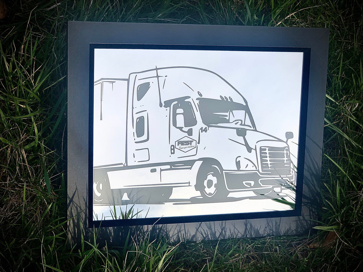 Personalized Semi Tuck Mirror|Custom Truck Mirror|Black Mirror|Semi Truck Sign|Custom Engraved Mirror|Truck Driver Gift 11x14