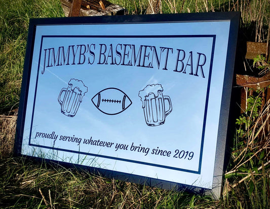 Personalized Sports Bar Mirror|Home Bar Mirror|Beer Sports Sign|Football Mirror|Football Bar Mirror|Cheers Sign|Custom Engraved Mirror|24x36