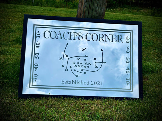 Custom Football Play Mirror|Large Mirror|Coach Gift|Man Cave Sign|Custom Engraved Mirror|Etched Mirror|24x36 Black