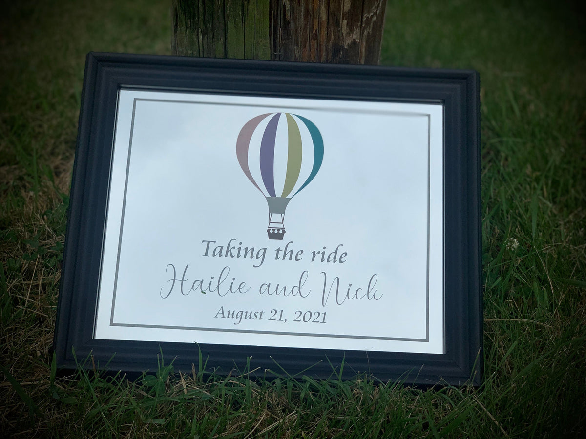 Custom Hot Air Balloon Mirror|Custom Wedding Mirror|Black Mirror|Personalized Wedding Sign|Custom Engraved Mirror|Hot Air Balloon Sign|11x14