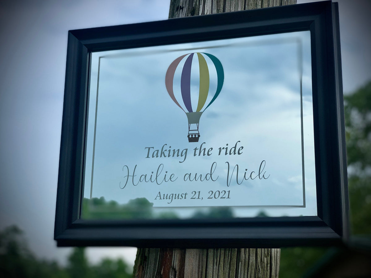 Custom Hot Air Balloon Mirror|Custom Wedding Mirror|Black Mirror|Personalized Wedding Sign|Custom Engraved Mirror|Hot Air Balloon Sign|11x14