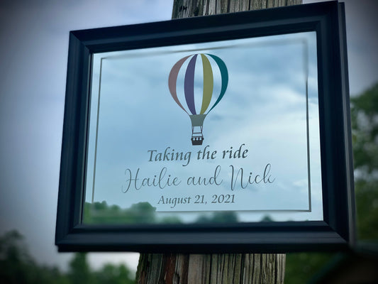 Custom Hot Air Balloon Mirror|Custom Wedding Mirror|Black Mirror|Personalized Wedding Sign|Custom Engraved Mirror|Hot Air Balloon Sign|11x14