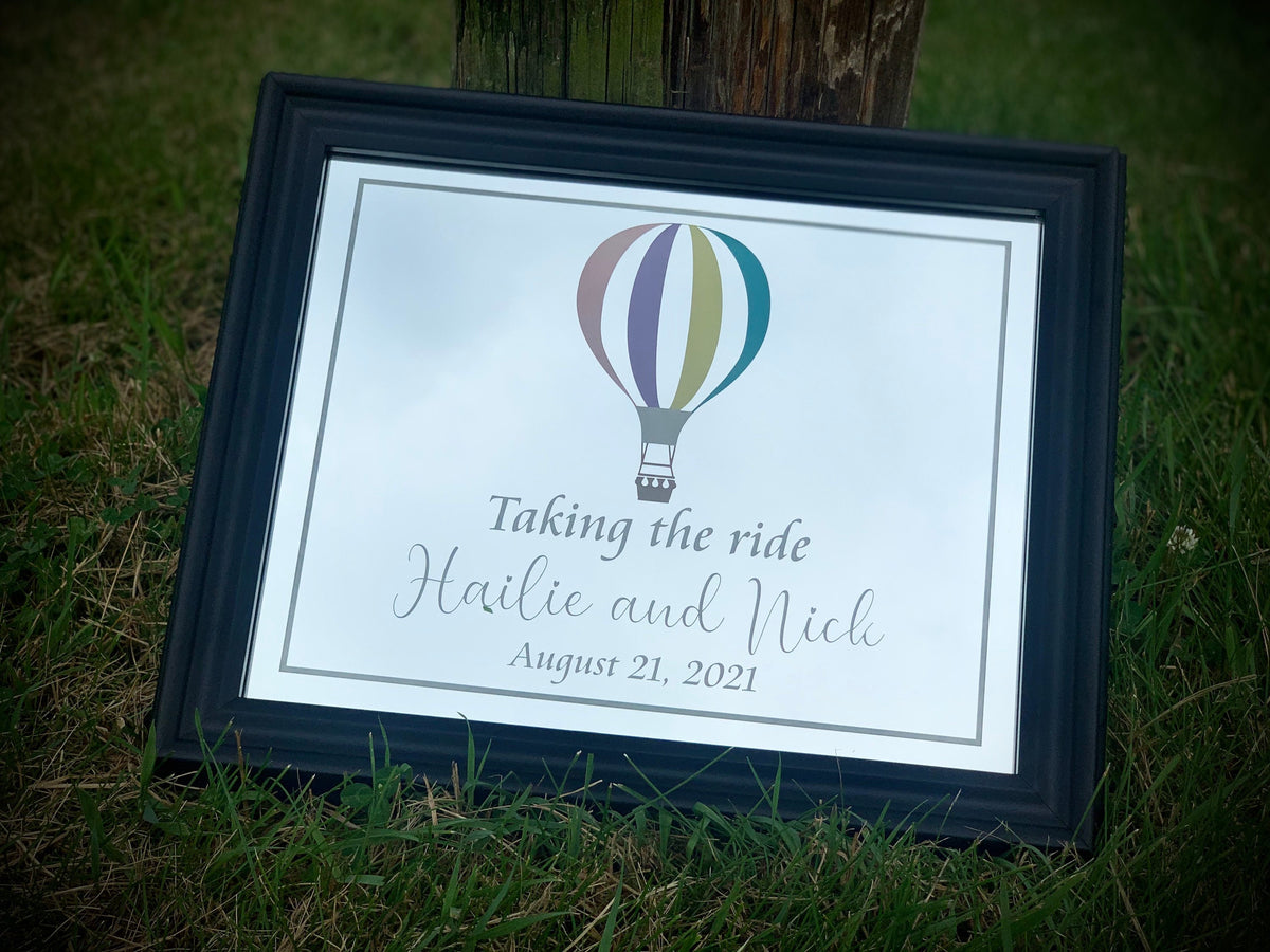 Custom Hot Air Balloon Mirror|Custom Wedding Mirror|Black Mirror|Personalized Wedding Sign|Custom Engraved Mirror|Hot Air Balloon Sign|11x14