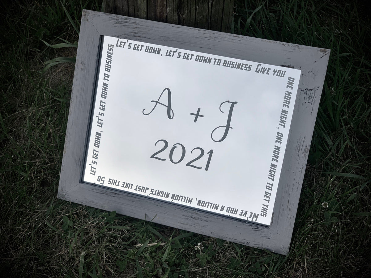 Personalized Wedding Song Mirrored Tray|Barn Wood Tray|Large Mirror|Initial Mirror|Song Lyric|Custom Engraved Grey Mirror|Anniversary 14x17