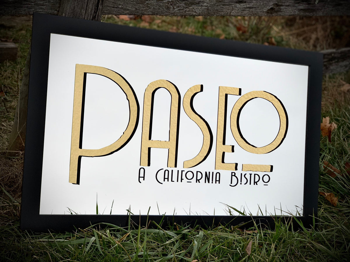Custom Cafe Mirror|Gold Leaf Restaurant Sign|Personalized Lobby Mirror|Custom Logo Mirror|Gold Leaf Diner Mirror|Black Wall Mirror
