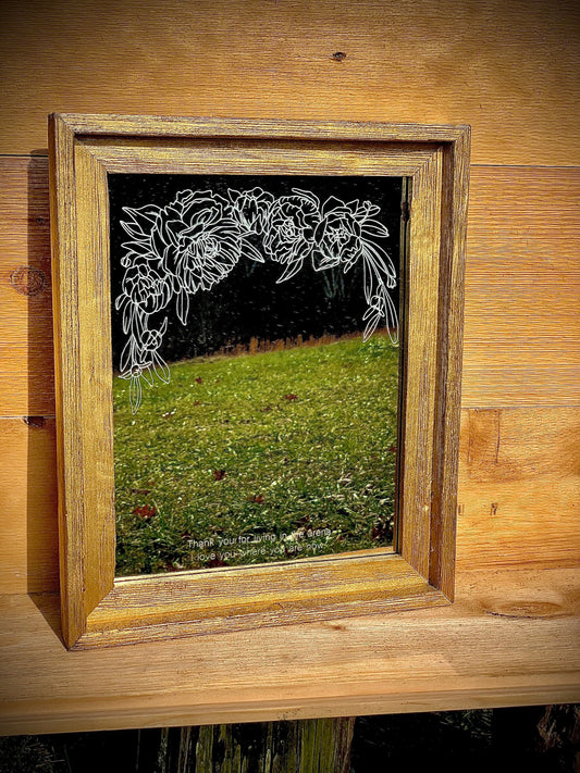 Personalized Floral Gold Barnwood Mirror|Large Mirror|Personalized Vanity Mirror|Custom Engraved Mirror|barn wood mirror|11x14